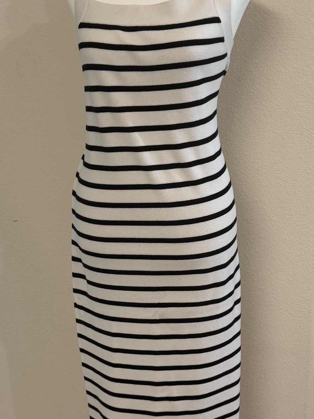 LOFT Black and White Striped Midi Dress